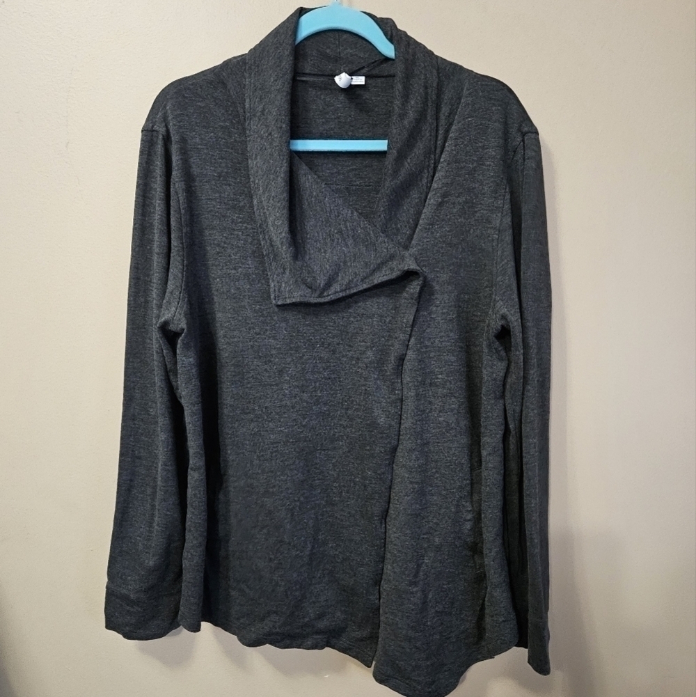 Kensie One Snap Collared Cardigan Women's Size XL Grey Pockets